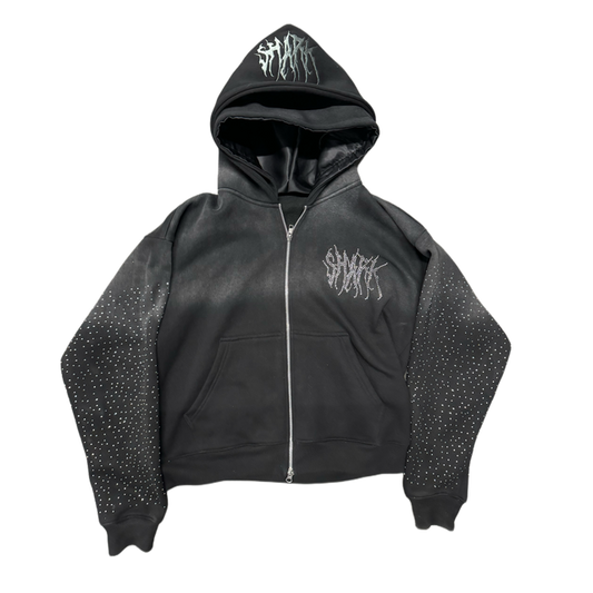 Double hooded SHARK Zip Up- BLACK